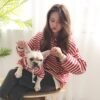 Pet Dog and Owner Matching Clothes Striped Costume for Small Dogs Pug Coat Yorkshire French Bulldog Winter Warm Cotton Clothes